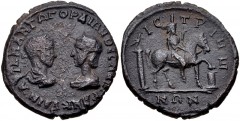 MOESIA INFERIOR, Istrus. Gordian III, with Tranquillina. AD 238-244. Æ Pentassarion (26mm, 12.03 g, 1h). Laureate, draped, and cuirassed bust of Gordian right, and draped bust of Tranquillina left, we