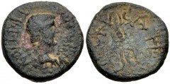 LYDIA, Philadelphia (as Neocaesarea). Tiberius Gemellus(?). Caesar, AD 35-37. Æ (19mm, 2.54 g, 6h). Bare head right / Thunderbolt. LS 24 (under Tiberius Gemellus; same obv. die as illustration); RPC I