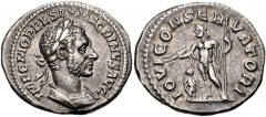 Macrinus. AD 217-218. AR Denarius (19mm, 2.93 g, 6h). Rome mint, 3rd officina. 1st emission, AD 217. Laureate and cuirassed bust right, wearing short beard / Jupiter standing left, holding thunderbolt