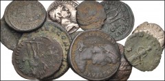 ROMAN. Imperial. Lot of twelve (12) mixed AR and Æ denominations mostly from the Roman Empire. Includes: AR Denarii: Trajan // Julia Domna. Antoniniani: Gallienus (2). Æ Folles: Divus Constantius I //