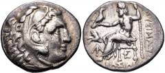 KINGS of THRACE, Macedonian. Lysimachos. 305-281 BC. AR Drachm (18mm, 3.86 g, 6h). In the types of Alexander III of Macedon. Lysimacheia mint. Struck circa 299/8-297/6 BC. Head of Herakles right, wear