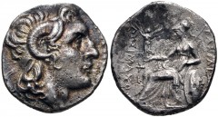 KINGS of THRACE, Macedonian. Lysimachos. 305-281 BC. AR Drachm (16.5mm, 3.94 g, 11h). Ephesos mint. Struck circa 294-287 BC. Diademed head of the deified Alexander right, with horn of Ammon / Athena N