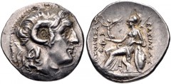 KINGS of THRACE, Macedonian. Lysimachos. 305-281 BC. AR Drachm (19mm, 4.30 g, 1h). Ephesos mint. Struck circa 294-287 BC. Diademed head of the deified Alexander right, with horn of Ammon / Athena Nike