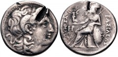 KINGS of THRACE, Macedonian. Lysimachos. 305-281 BC. AR Drachm (18mm, 3.39 g, 11h). Celtic imitation of Ainos mint obverse and Pella mint reverse. Struck circa 370s BC. Diademed head of the deified Al