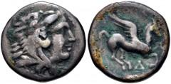 ILLYRIA, Dyrrhachion. Circa 275-270 BC. AR Hemidrachm(?) (15mm, 2.38 g, 11h). Head of Herakles right, wearing lion skin / Pegasos flying right. SNG Copenhagen 433–6. Fine, toned, deposits. From the co