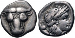 PHOKIS, Federal Coinage. Circa 354-352 BC. AR Triobol – Hemidrachm (12mm, 2.83 g, 10h). Onymarchos, strategos. Facing boukranion / Head of Artemis right; chelys to left. Williams 347–8 var. (O242/R– [