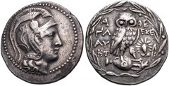ATTICA, Athens. Circa 165-42 BC. AR Tetradrachm (30.5mm, 16.76 g, 12h). Imitation of New Style coinage, magistrates Glau– and Eche–. Helmeted head of Athena right / Owl standing right, head facing, on