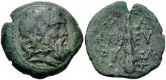 LAKONIA, Lakedaimon (Sparta). C. Julius Eurycles. 31-7 BC. Æ As (22.5mm, 8.36 g, 2h). Laureate head of Zeus right / Club within wreath. Grunauer Group XXVI; RPC I 1103; BCD Peloponnesos 921–2; HGC 5, 