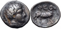 ARKADIA, Pheneos. Circa 370-340 BC. AR Obol (11mm, 0.63 g, 5h). Bust of young Hermes right, cloak tied at neck, petasos slung behind neck / Ram standing right. BCD Peloponnesos 1602; HGC 5, 983. VF, t