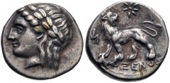 IONIA, Miletos. Circa 340-325 BC. AR Hemidrachm (12mm, 1.70 g, 12h). Proxenos, magistrate. Laureate head of Apollo left / Lion standing left, head right; star above, MI (civic) monogram to left, [ΠΡ]Ο