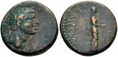 ISLANDS off IONIA, Samos. Domitian. AD 81-96. Æ (18mm, 5.80 g, 6h). Laureate head right / Cult statue of Hera Samia right. RPC II 1132; BMC 231; SNG Copenhagen 1732. Near VF, brown and green patina. F