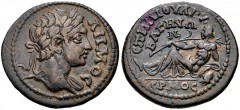 LYDIA, Bagis. Pseudo-autonomous issue. temp. Septimius Severus, AD 193-211. Æ (21mm, 5.05 g, 6h). Gaius, archon. Laureate head of youthful Demos right / River-god Hermos reclining left, holding reed a