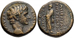 PHRYGIA, Laodicea ad Lycum. Claudius. AD 41-54. Æ (17mm, 6.24 g, 12h). Anton. Polemon, son of Zenon, priest for the 4th time. Struck AD 50-54. Bare head right / Zeus Laodiceus standing left, holding e