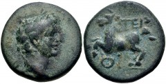LYCIA, Termessus Minor. Tiberius. AD 14-37. Æ (18mm, 4.79 g, 12h). Laureate head right / Horse galloping left. RPC I 3358; SNG Copenhagen 145; SNG von Aulock 4461. VF, green patina. From the Dr. Georg
