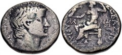 SYRIA, Seleucis and Pieria. Antioch. Tiberius. AD 14-37. AR Tetradrachm (25mm, 13.75 g, 12h). Bare head right / Zeus Nicephorus seated left; M with dot above to left, H to right. McAlee 213; Prieur 32