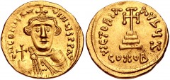Constans II. 641-668. AV Solidus (19.5mm, 4.46 g, 6h). Constantinople mint, 7th officina. Struck 641-646/7. Crowned and draped bust facing, holding globus cruciger / Cross potent set on three steps; Z