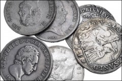 WORLD. Italy. Lot of six (6) crown-sized AR denominations from the Italian States and Kingdom. Includes: NAPOLI. Piastra – 120 Grana: 1818 // 1825 // 1856. SARDEGNA. 5 Lire: 1830-P. VENEZIA. Ducato: A