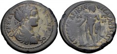 LYDIA, Saitta. Caracalla. AD 198-217. Æ (33mm, 16.85 g, 6h). Sospitus Charikleus, archon. Laureate, draped, and cuirassed bust right / Hercules standing facing, head left, resting hand upon club and h