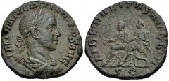 Philip II. AD 247-249. Æ Sestertius (27mm, 14.88 g, 12h). Rome mint, 3rd officina. 11th emission of Philip I, AD 249. Laureate, draped, and cuirassed bust right / Philip I, holding scepter, and Philip