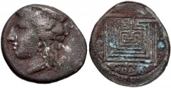 CRETE, Knossos. Circa 300-270 BC. AR Drachm (19mm, 5.18 g, 8h). Head of Hera left, wearing ornamented stephanos / Labyrinth; A P flanking. Svoronos, Numismatique 70; SNG Copenhagen 374; Traeger –. Fin