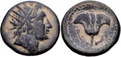 ISLANDS off CARIA, Rhodos. Rhodes. Circa 88 BC. Æ (28mm, 12.14 g, 1h). Radiate head of Helios right / Rose; hook to left, dolphin and trident to right. Ashton, Coinage 170-9 (A48/unlisted rev. die?); 