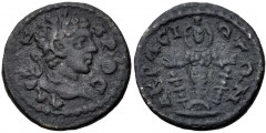 LYDIA, Acrasus. Severus Alexander. AD 222-235. Æ (19mm, 3.96 g, 6h). Laureate head right / Facing cult-statue of Artemis-Ephesia. SNG von Aulock 2892 var. (arrangement of obv. legend). VF, dark green-