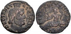Festival of Isis. Mid 4th century AD. Æ (16mm, 1.09 g, 6h). Alexandria mint, 3rd officina. Draped bust of Serapis right, wearing modius / Nilus reclining left, holding reed and cornucopia; Γ/–//ALE. A