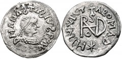 GEPIDS. Uncertain king. 454-552. AR Quarter Siliqua (16mm, 0.86 g, 3h). Imitating a Ravenna mint Quarter Siliqua of Theoderic in the name of Anastasius I. Sirmium mint. D M ΛNΛ(retrograde S)TΛ(retrogr