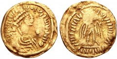 UNCERTAIN GERMANIC TRIBES, Pseudo-Imperial coinage. Mid to Late 6th Century AD. AV Tremissis (14mm, 1.34 g, 6h). Imitating a Constantinople mint tremissis of Justinian I. Uncertain mint. VVIIIII[...]I