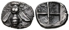 IONIA, Ephesos. Circa 340-330 BC. AR Obol (8mm, 0.57 g). Bee with straight wings / Quadripartite incuse square. SNG Copenhagen –; cf. SNG Kayhan 244–7 (drachms and hemidrachm); cf. SNG Keckman 210 (he