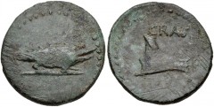 CRETE, Cnossus(?). Crassus. Circa 37-36 BC. Æ (26mm, 13.20 g, 12h). Crocodile right / Prow right. Svoronos, Numismatique 1903; RPC I 914. VF, green patina, a few deposits and adjustment marks. The Cra