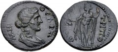 LYDIA, Tripolis. Antoninus Pius. AD 138-161. Æ (25mm, 7.13 g, 6h). Draped bust of Roma right / Dionysus standing left, holding scepter and pouring cantharus. SNG von Aulock 3303; SNG Copenhagen 715; B