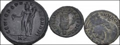 ROMAN. Imperial. Lot of three (4) bronzes from Diocletian to Magnentius. Includes: Diocletian. Heraclea mint. Æ Follis. RIC VI 12a // Helena. Siscia mint. Æ Follis. RIC VII 218; LRBC 741 // Magnentius