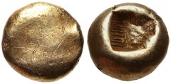 IONIA, Uncertain. Circa 650-600 BC. EL Hemihekte – Twelfth Stater (7mm, 1.14 g). Lydo-Milesian standard. Plain globular surface / Incuse square. Cf. Weidauer 4 (hekte); Traité I –; SNG Kayhan 676; Ele