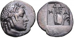 LYCIAN LEAGUE. Circa 42 BC. AR Hemidrachm (14mm, 1.88 g, 1h). Masikytes mint. Laureate head of Apollo right / Lyre; filleted branch to right; all in incuse square. RPC I 3302; Troxell, Lycia, Period I