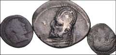 MIXED. Magna Graecia and Parthia. Lot of three three silver issues. Includes: Syracuse. AR Litrai (2) // Parthia. Mithradates III. AR Drachm. Coins Fine to Near VF. LOT SOLD AS IS, NO RETURNS. Three (