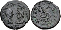 MOESIA INFERIOR, Dionysopolis. Gordian III. AD 238-244. Æ Pentassarion (27mm, 14.29 g, 6h). Laureate, draped, and cuirassed bust of Gordian and draped bust of Serapis, wearing calathus, facing one ano