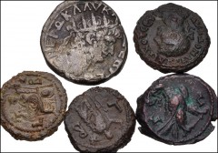 ROMAN. Provincial. Lot of five (5) Billon & Potin Alexandrian Tetradrachms. Includes: Nero. RY 11. K&G 14.82 // Claudius II Gothicus. RY 3. K&G 104.33 // Aurelian. RY 5. K&G 106.41 // Numerian. RY 2. 