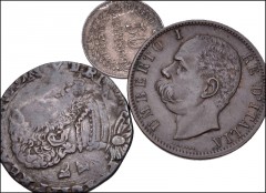 WORLD. Italy. Lot of three (3) silver and bronze denominations. Includes: Napoli (Regno). Filippo II di Spagna. Fourrée(?) AR Mezzo Ducato (29mm, 11.70 g, 6h). Second Period. Napoli (Naples) mint; Gio