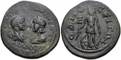 MOESIA INFERIOR, Odessus. Gordian III, with Tranquillina. AD 238-244. Æ Pentassarion (26mm, 13.25 g, 1h). Laureate, draped, and cuirassed bust of Gordian and draped bust of Tranquillina, wearing steph