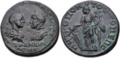 MOESIA INFERIOR, Tomis. Gordian III, with Tranquillina. AD 238-244. Æ (25mm, 10.32 g, 12h). Laureate, draped, and cuirassed bust of Gordian and draped bust of Tranquillina, wearing stephane, facing on