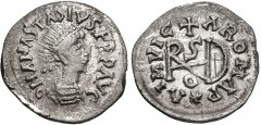 GEPIDS. Uncertain king. 454-552. AR Quarter Siliqua (15mm, 0.88 g, 6h). Imitating a Ravenna mint Quarter Siliqua of Theoderic in the name of Anastasius I. Sirmium mint. D N ΛNΛSTΛSIVS PR P ΛVC, pearl-
