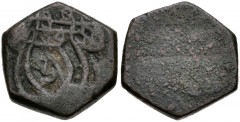 PLANTAGENET. Edward III. 1327-1377. CU Noble Weight (15mm, 3.43 g). Hexagonal. Ancient ship(?) / Blank. Dieudonné 90(a); T. Sheppard & J. F. Musham, Money Scales and Weights 1. VF, dark green patina w