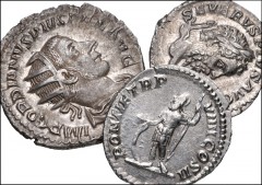 ROMAN. Imperial. Lot of three (3) AR denominations of Septimius Severus to Gordian III. All coins: Rome. SEPTIMIUS SEVERUS. Denarius. RIC IV 244. CARACALLA. Denarius. RIC IV 83. GORDIAN III. Antoninia
