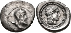 DYNASTS of LYCIA. Vekhssere I. Circa 450-430/20 BC. AR Stater (22mm, 7.45 g, 1h). Arñna (Xanthos) mint. Head right, wearing satrapal headdress / Laureate head of Apollo right; diskeles to left; all in