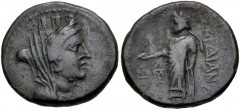 LYDIA, Sardes. Circa 133 BC-AD 14. Æ (20.5mm, 6.38 g, 12h). Turreted, veiled, and draped bust of Tyche right / Zeus Lydios standing left; monograms to left. Johnston, Greek 231; SNG Copenhagen –; BMC 