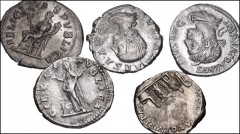 ROMAN. Imperial. Lot of five (5) AR Denarii from Julia Domna to Julia Mamaea. Includes: Julia Domna // Caracalla // Elagabalus // Julia Maesa // Julia Mamaea. Each features a different reverse type. N