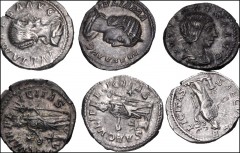 ROMAN. Imperial. Lot of six (6) AR Denarii of Julia Maesa and Julia Mamaea. Includes: Maesa. RIC IV 271 (2) // 272 (3). Mamaea. RIC IV 338. VF–Near EF. LOT SOLD AS IS, NO RETURNS. Six (6) coins in lot