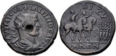 THRACE, Bizya. Philip I. AD 244-249. Æ (34mm, 25.48 g, 7h). AVT M IOVΛ ΦIΛIΠΠOC AVΓ, radiate, draped, and cuirassed bust right / BIZV HNΩN, Adlocutio scene: Philip I and Philip II on horses trotting r