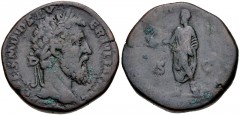 Didius Julianus. AD 193. Æ Sestertius (29mm, 19.47 g, 12h). Rome mint. Laureate head right / Didius standing left, holding globe and volumen. RIC IV 16; Banti 6. Fine, dark brown patina with touches o